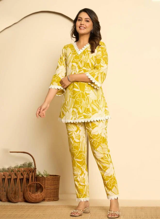 KASYA Women Floral Print Cotton Tunic and Trousers Co-Ords